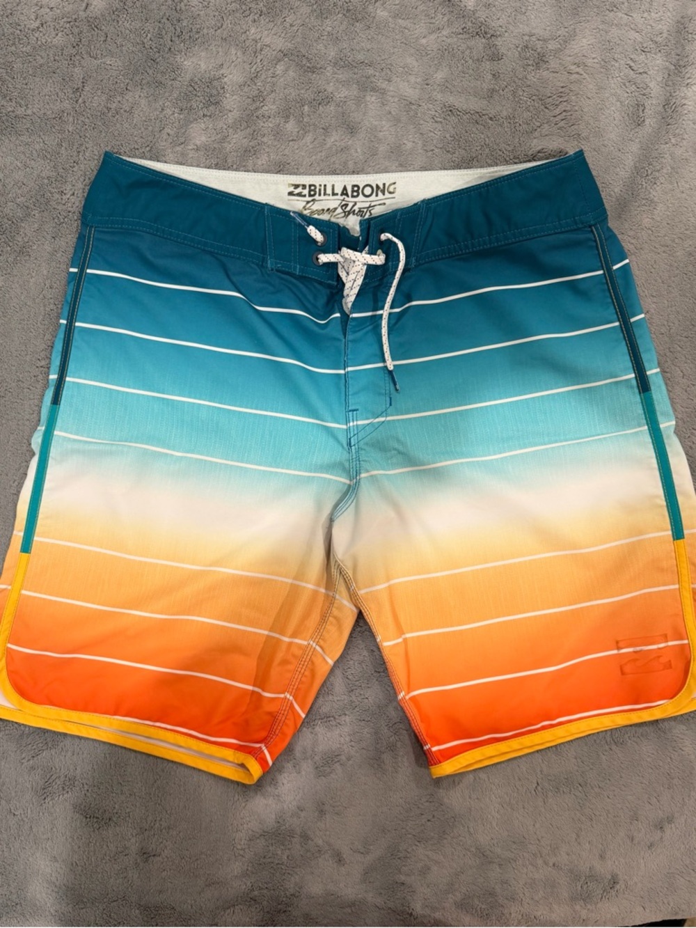 Billabong Men’s Teal, Turquoise & Orange Ombre Stripe Board Shorts